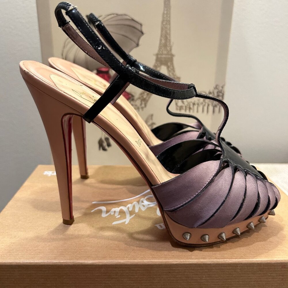 RARE Christian Louboutin 140mm "Zigounette" Platform Spiked Leather Lilac/Black